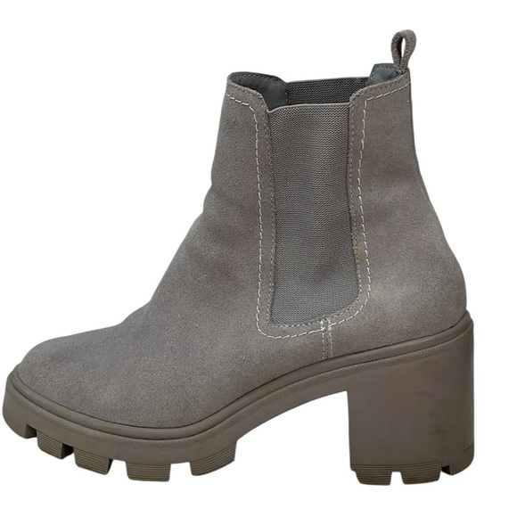 SPLENDID Ankle Boots Lug Sole Booties Grey Suede Leather Chelsea Heels Size 8.5 - Picture 5 of 12